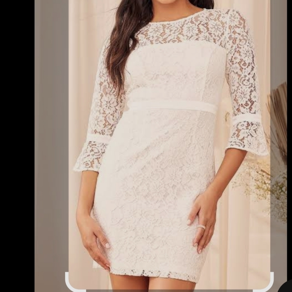 Lulu's Cream Sheath Dress with Bell Sleeves and Bateau Neckline